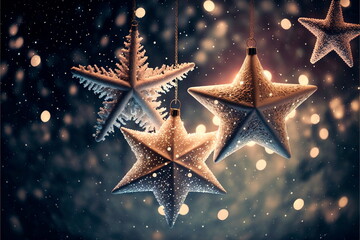 Fototapeta na wymiar Wireframe Christmas stars . New Year banner. Abstract modern , ai generated