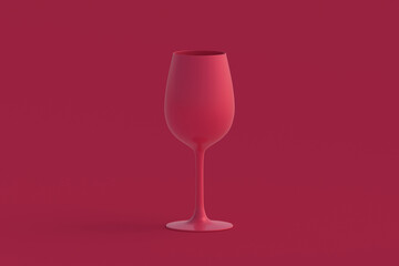 Wine glass of magenta on red background. Color of the year 2023. 3d render