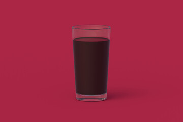 Juice glass of magenta on red background. Color of the year 2023. 3d render