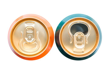 Two cans of sweet drink, empty and full. Top view. Png isolated with transparency