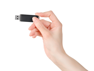 Woman hand holding flash card. Isolated png with transparency