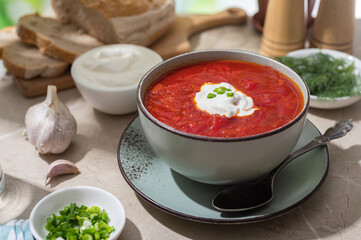 Ukrainian red borscht. Traditional Ukrainian soup.