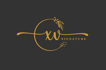 luxury gold signature initial x v logo design isolated leaf and flower