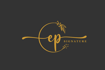 luxury gold signature initial e p logo design isolated leaf and flower