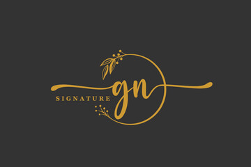 luxury gold signature initial g n logo design isolated leaf and flower