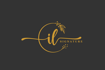 luxury gold signature initial I L logo design isolated leaf and flower