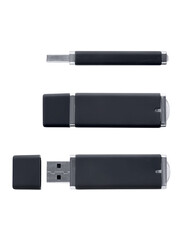 USB flash drive in three different positions isolated png with transparency