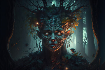 dark fantasy, ghost, forest, demon, monster, gothic, goblin, elf, art illustration