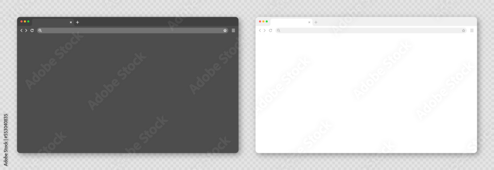 Poster blank web browser window with tab, toolbar and search field. modern website, internet page in flat s