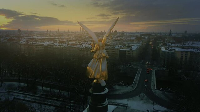 Munich Angel o Peace aerial skylne view drone footage of munich city skyline germany view from above.