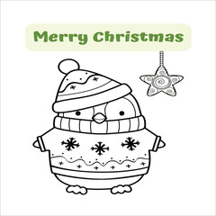 Santa illustration black and white sketch of a December man,  Christmas