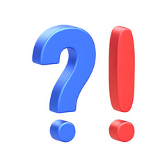 3d blue question mark, red exclamation point. FAQ, Q&A concept. Ask Questions and receive Answers. Online Support center. Information exchange theme icon, collect, analyze info. Vector Illustration