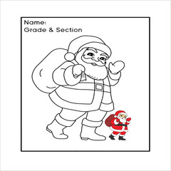 coloring alphabet for kids.Santa illustration black and white sketch of a December man,  Christmas