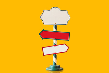 Blank information and directional sign on yellow background © ytemha34