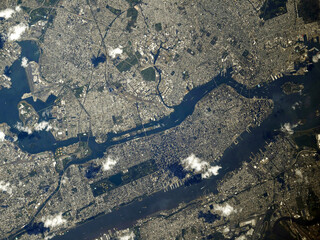 Aerial view from space by the international space station of Manhattan, New York on September 11,...