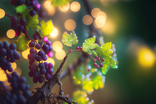 illustration of grape vine with bokeh light