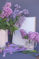 Empty space white list template with lilac flowers