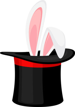 Magician hat with bunny ears. Circus show with magic hat and rabbit