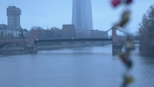 Love Locks in Iron Footbridge Eiserner Steg in Frankfurt Germany