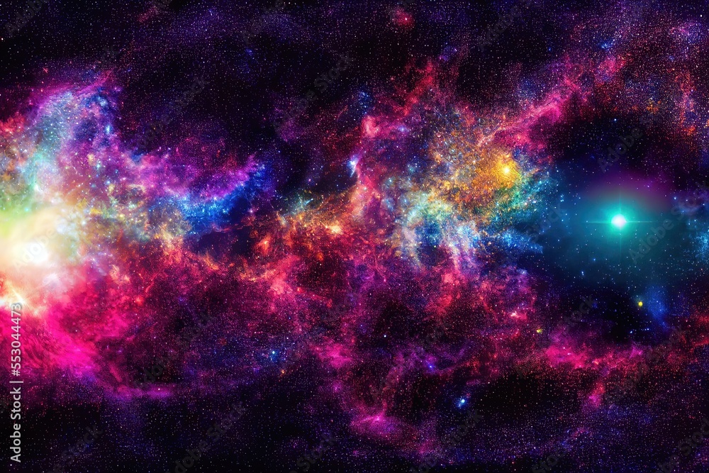 Wall mural key visual of colorful tree of life in front of a galaxy