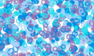 Blue, cyan and purple transparent random circles on the white background, bubbles imitation.  Seamless pattern