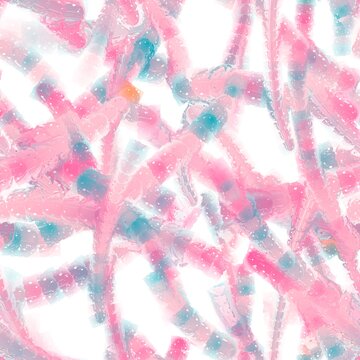 Bright Long Pink And Blue Liquid Brush Strokes With Reflection. Multicellular Organism Imitation. Candy Imitation. Seamless Pattern