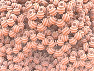 Light orange fractal background. Multiple abstract 3d shapes. 3d illustration, 3d rendering