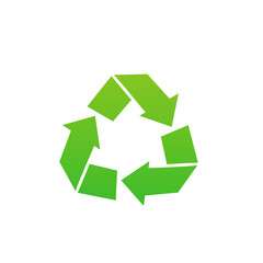 Three green arrows rotate. Treatment of waste that is garbage and undergoes the process of transformation. Produce new materials, ecology, care for the environment. Vector illustration