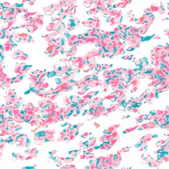 Multicolored random flying brush strokes. Veil or fish net imitation. Blue, pink, red and yellow colors on the white background. Seamless pattern