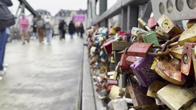 Love Locks in Iron Footbridge Eiserner Steg in Frankfurt Germany