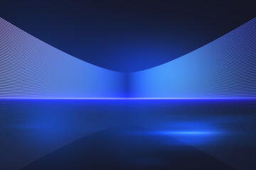 Creative wide blue digital wave backdrop. 3D Rendering.
