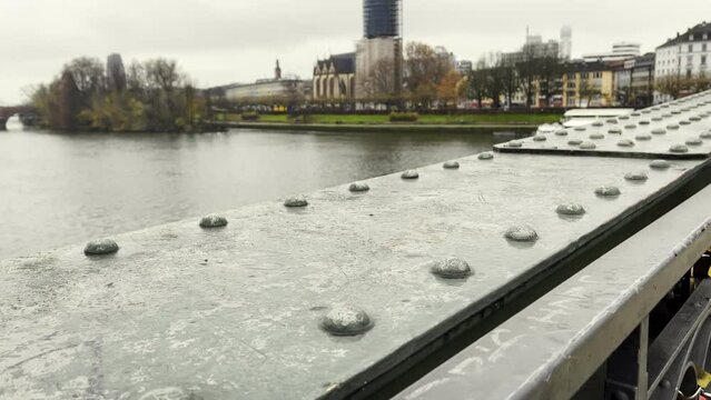 Love Locks in Iron Footbridge Eiserner Steg in Frankfurt Germany