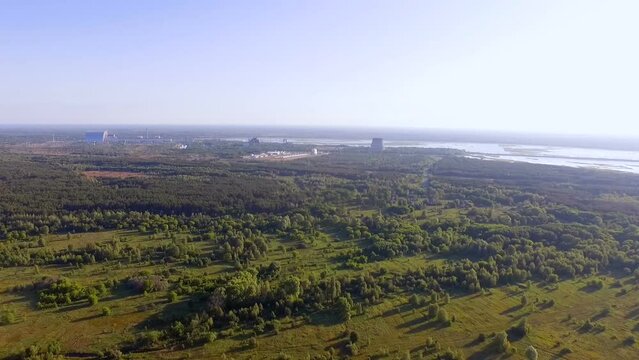 Aerial view of the Chernobyl nuclear power plant. Chernobyl Exclusion Zone. Ukraine.