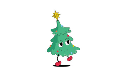 Christmas tree character with eyes and legs