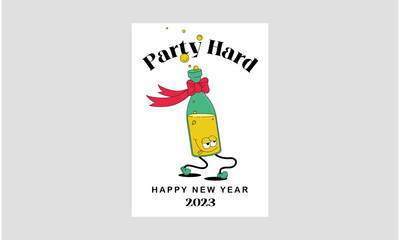 Party drunk bottle character with red rainbow  