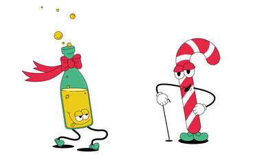 Party drunk bottle character with red rainbow  