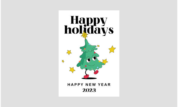 Christmas tree character with eyes and legs