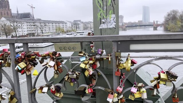 Love Locks in Iron Footbridge Eiserner Steg in Frankfurt Germany