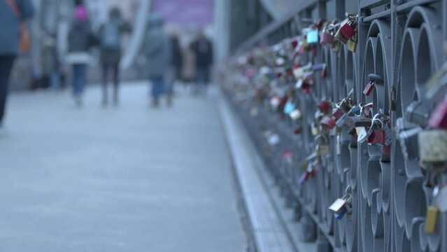 Love Locks in Iron Footbridge Eiserner Steg in Frankfurt Germany