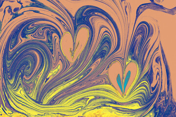 Ebru  marbling  background with heart shape. Unique art  marbling texture  background