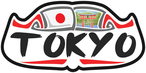 Tokyo Japan Flag Travel Souvenir Sticker Logo Badge Stamp Emblem Coat of Arms Vector Illustration