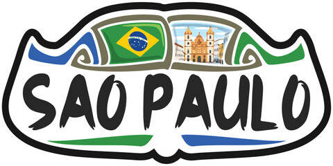 Sao Paulo Brazil Flag Travel Souvenir Sticker Logo Badge Stamp Emblem Coat of Arms Illustration