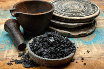 Black sea salt close up, add drama and style to your meals by sprinkling on some Cyprus Black Salt shiny black pyramid-shaped crystals