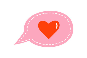 Vector love speech bubble valentines day card with heart flat design red pink color