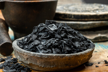 Black sea salt close up, add drama and style to your meals by sprinkling on some Cyprus Black Salt shiny black pyramid-shaped crystals