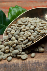 Green coffee beans from South America coffee producing region, from Colombia and Brazil with mountain ranges and climate ideal for coffee growing