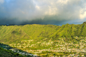 Colorful Rain Storm Coming Manoa Valley Tantalus Lookout Honolulu Hawaii