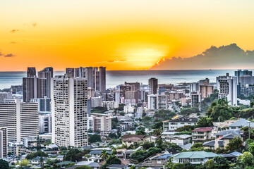 Colorful Sunset Tantalus Lookout Downtown Honolulu Hawaii