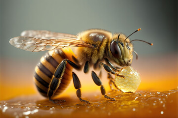 Fototapeta bee on a yellow flower with honey, pollen, pollination  obraz