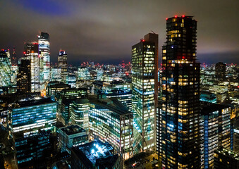 Aerial view of London city in the night, UK
